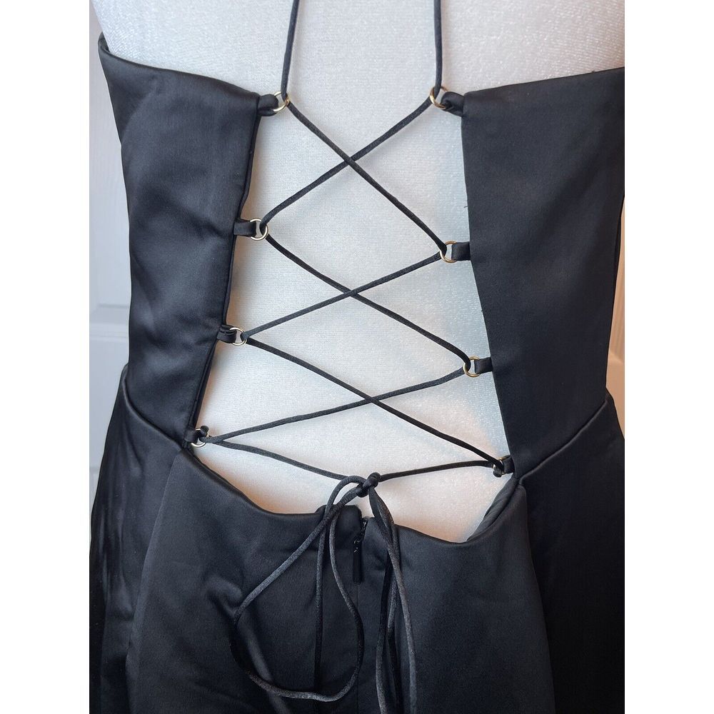 MNG Mango Women's Vestido‎ Cutie Mini Dress Size 8 NWT BLACK  Pockets Lace Up - Picture 7 of 14